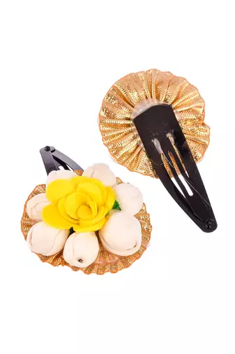 Set of 2 yellow floral tic tac hair clip