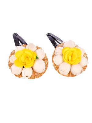 Set of 2 yellow floral tic tac hair clip 3