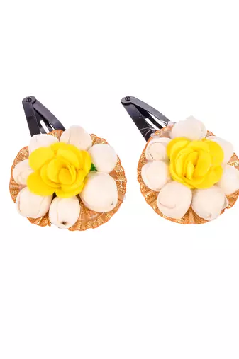 Set of 2 yellow floral tic tac hair clip