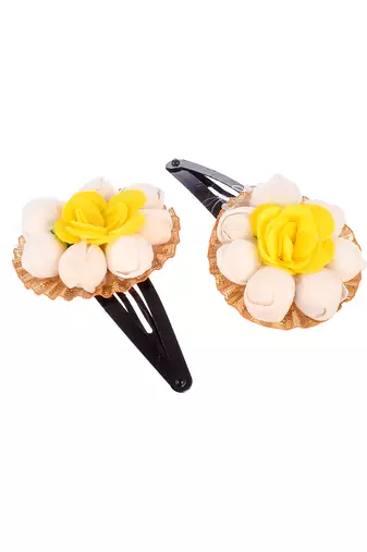 Set of 2 yellow floral tic tac hair clip
