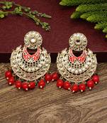 Red color kundan meena earrings