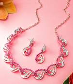Lumiere silver-plated pink diamond party wear necklace set