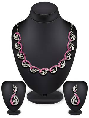 Lumiere silver-plated pink diamond party wear necklace set 2