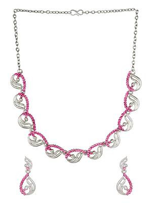 Lumiere silver-plated pink diamond party wear necklace set 4