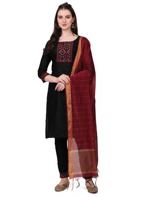 Trendy designer black color rayon fabric kurta set with dupatta 1