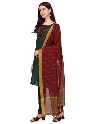 Trendy designer green color rayon fabric kurta set with dupatta 4