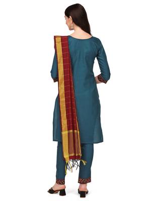 Trendy designer blue color rayon fabric kurta set with dupatta 3