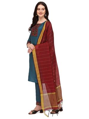 Trendy designer blue color rayon fabric kurta set with dupatta 4
