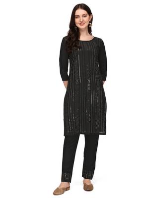 Trendy designer black color rayon fabric sequence work kurta set 1