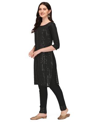 Trendy designer black color rayon fabric sequence work kurta set 4