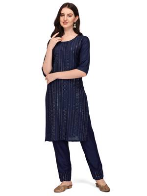 Trendy designer blue color rayon fabric sequence work kurta set 1