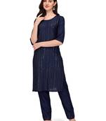Trendy designer blue color rayon fabric sequence work kurta set