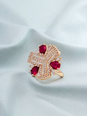 Lumiere designed gold-plated cherry red stone studded finger ring 1