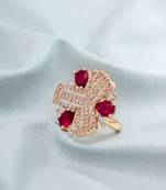 Lumiere designed gold-plated cherry red stone studded finger ring