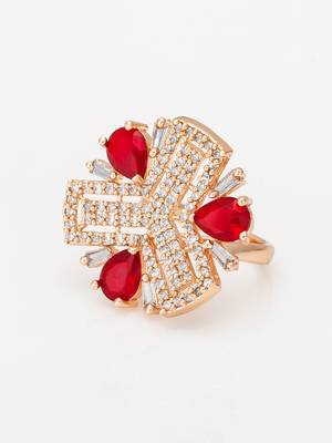 Lumiere designed gold-plated cherry red stone studded finger ring 2