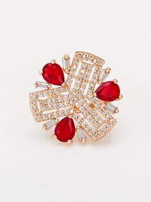 Lumiere designed gold-plated cherry red stone studded finger ring 3