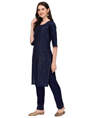 Trendy designer blue color rayon fabric sequence work kurta set 4