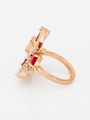 Lumiere designed gold-plated cherry red stone studded finger ring 4