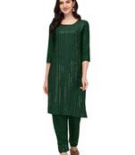 Trendy designer green color rayon fabric sequence work kurta set