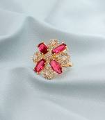 Lumiere designed gold-plated dark pink stone studded finger ring