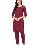 Trendy designer maroon color rayon fabric sequence work kurta set