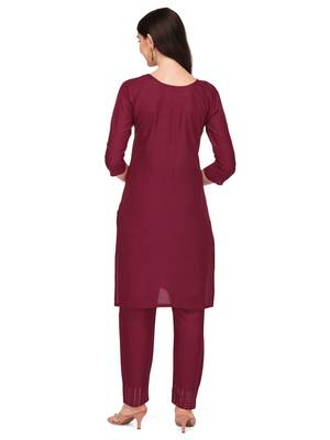 Trendy designer maroon color rayon fabric sequence work kurta set 3