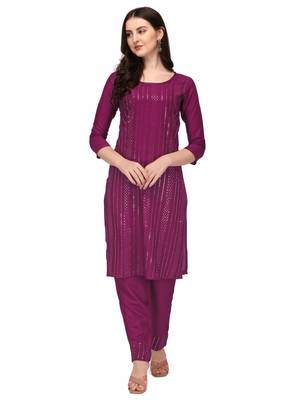 Trendy designer wine color rayon fabric sequence work kurta set 1