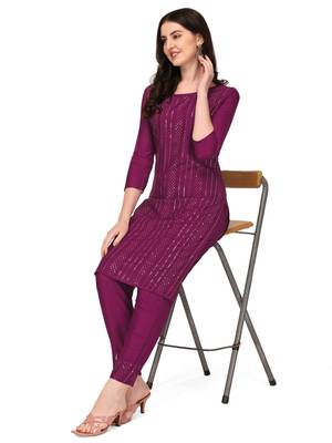 Trendy designer wine color rayon fabric sequence work kurta set 2