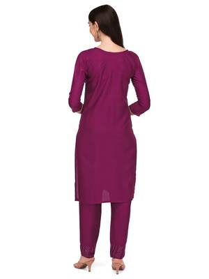 Trendy designer wine color rayon fabric sequence work kurta set 3