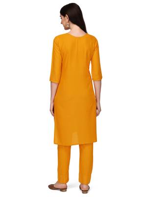 Trendy designer yellow color rayon fabric sequence work kurta set 3