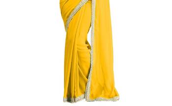 Yellow plain chiffon saree with blouse 4