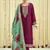 magenta raw silk embroidered dress material