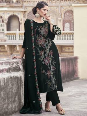 green velvet embroidered dress material 1