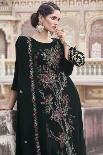 green velvet embroidered dress material