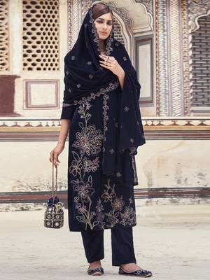 navy blue velvet embroidered dress material 1