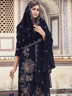 navy blue velvet embroidered dress material 4