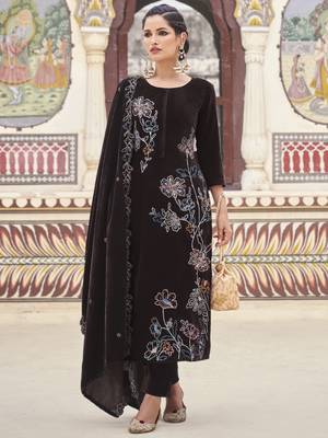 brown velvet embroidered dress material 1