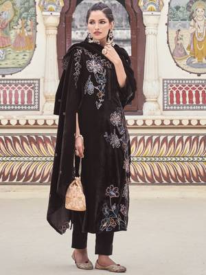 brown velvet embroidered dress material 2