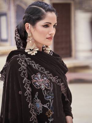 brown velvet embroidered dress material 3