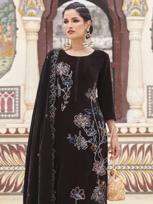 brown velvet embroidered dress material 4