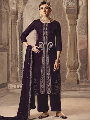 wine velvet embroidered dress material 1