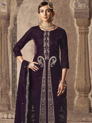 wine velvet embroidered dress material 4