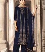 navy blue velvet embroidered dress material