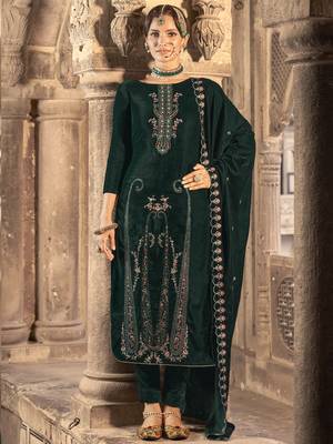 green velvet embroidered dress material 1