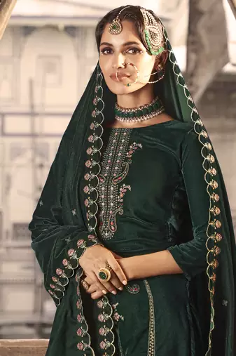green velvet embroidered dress material