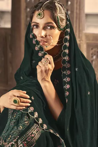 green velvet embroidered dress material