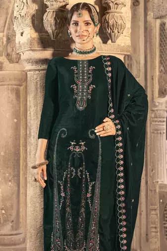 green velvet embroidered dress material