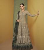 Light brown embroidered georgette salwar suit unstitched