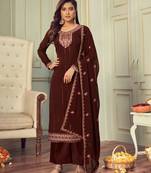 Maroon embroidered georgette salwar suit unstitched