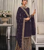 Dark mauve embroidered georgette salwar suit unstitched